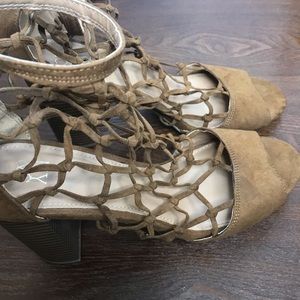 New York & company ribbed cage peep toe heels